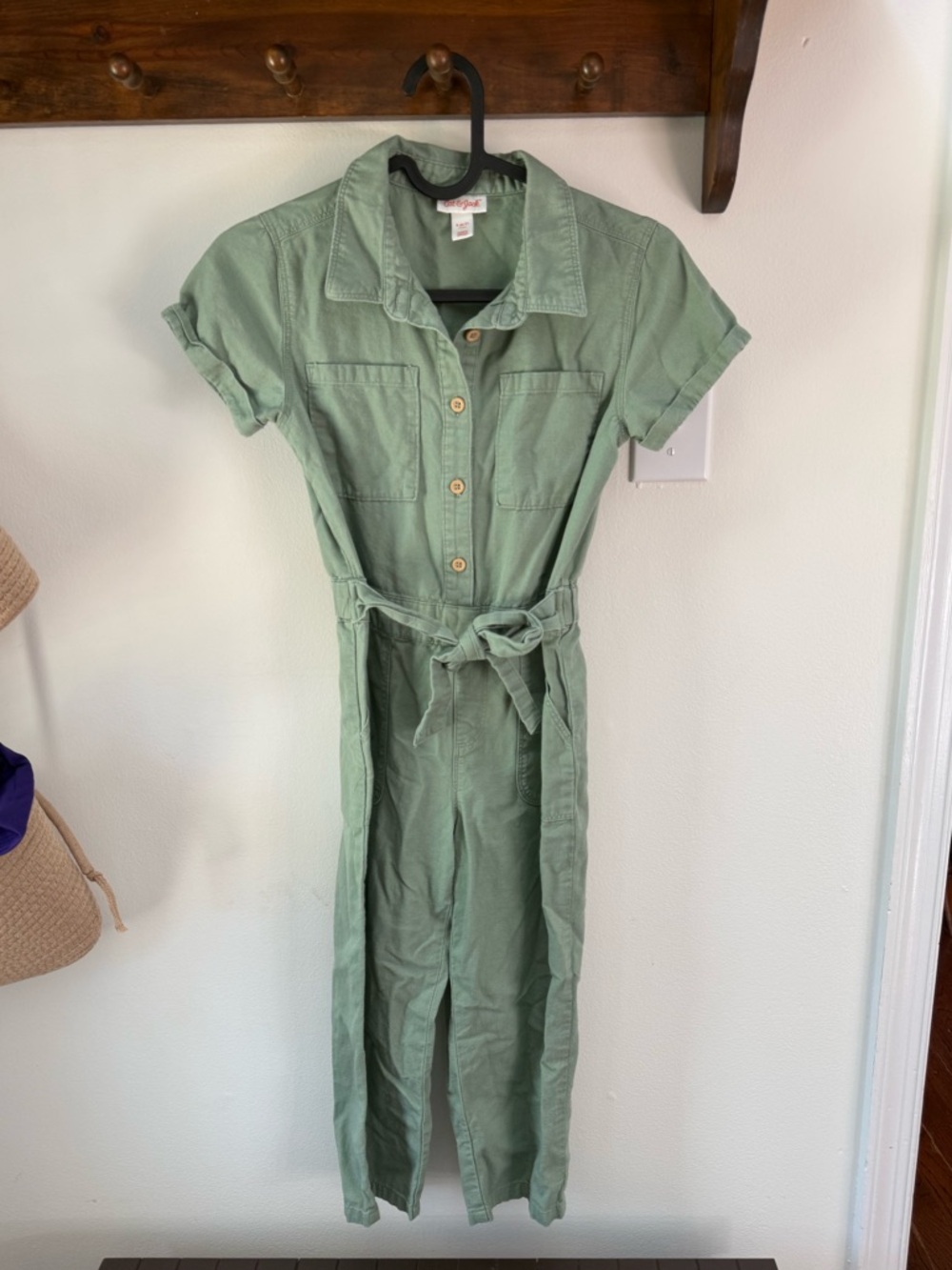 Girls 6/7 Cat & Jack Sage Green Short-Sleeve Utility Jumpsuit
